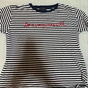 J. Crew Navy and White Striped Tee with Red Embroidery